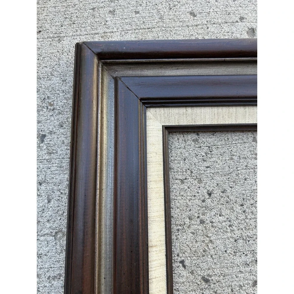 Vintage Dark Wood Linen Inlay Picture Frame 20x30 Opening Mexico